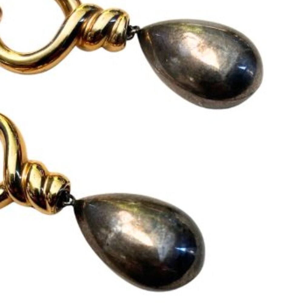 Vintage Jil Sander 14K Twisted Gold and Pearl Drop Hoop Earrings - Picture 4 of 7